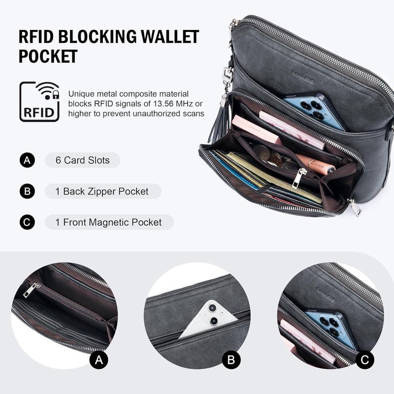 Roulens Crossbody Purse for Women Vegan Leather Medium Crossbody Wallet Bag for Travel Women Shoulder Handbags with Tassel - Image 2